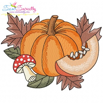Embroidery Design Pattern - Fall Pumpkin Mushroom-1