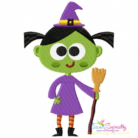 Cute Halloween Witch Embroidery Design Pattern-1
