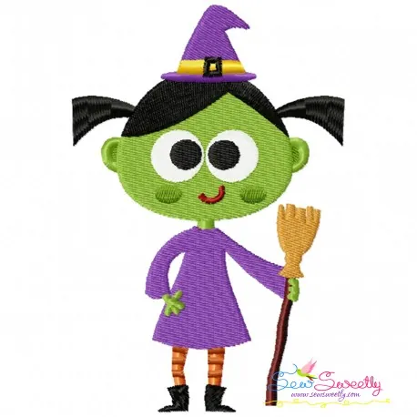 Cute Halloween Witch Embroidery Design Pattern