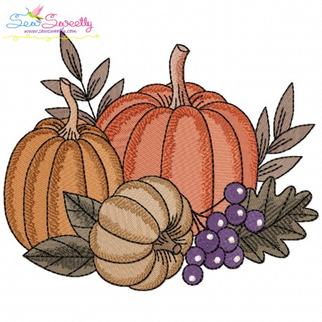 Embroidery Design Pattern - Fall Pumpkins Berries-1