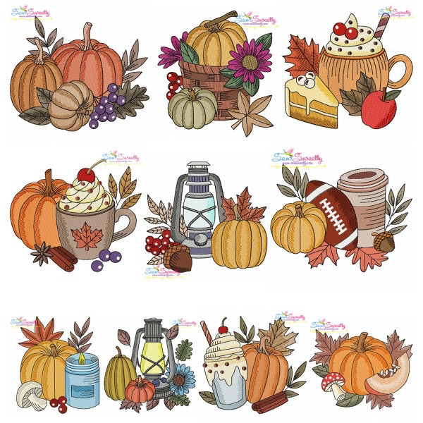 Fall Pumpkins Embroidery Design Bundle-1