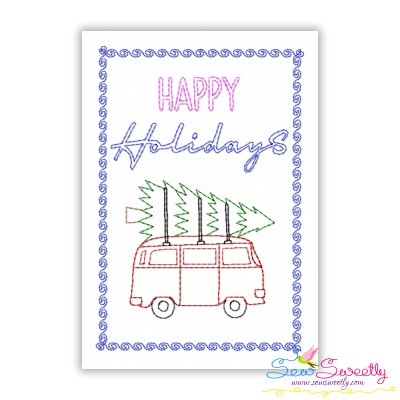 Cardstock Embroidery Design | Happy Holidays Christmas Van Greeting Card-1