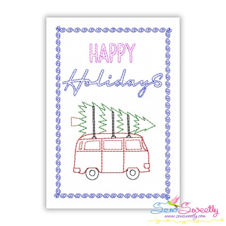 Cardstock Embroidery Design | Happy Holidays Christmas Van Greeting Card