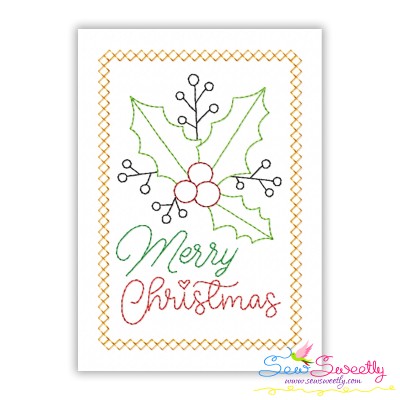 Cardstock Embroidery Design | Merry Christmas Holly Leaves Greeting Card-1