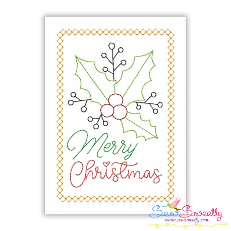 Cardstock Embroidery Design | Merry Christmas Holly Leaves Greeting Card