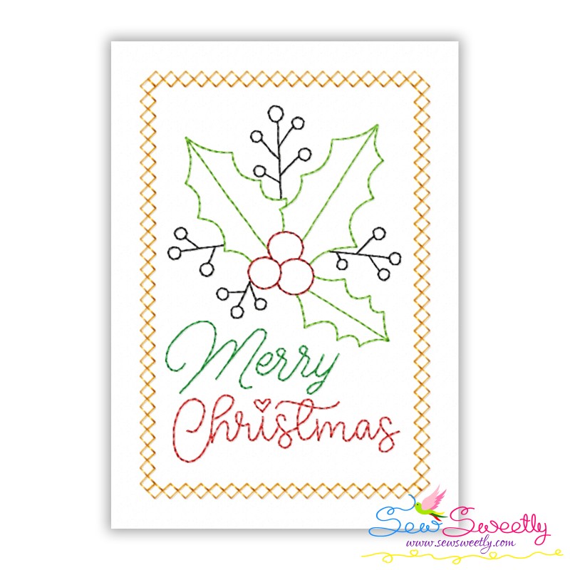 Cardstock Embroidery Design  Merry Christmas Holly Leaves Greeting Card