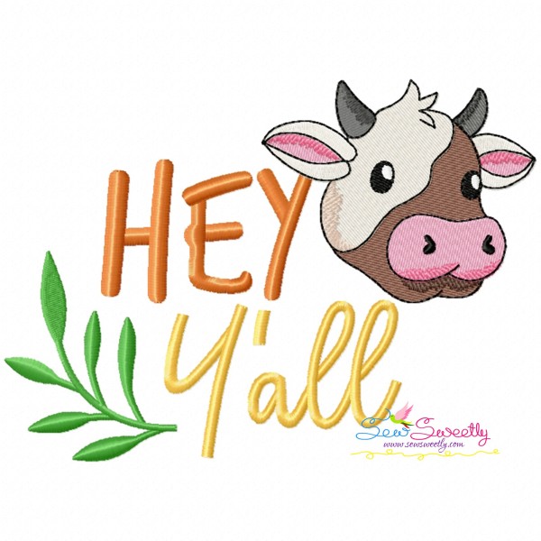 Farm Embroidery Design Pattern - Hey Y'all Cow-1