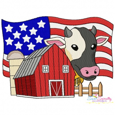 Embroidery Design Pattern - American Farmhouse With Cow-1