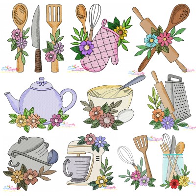 Embroidery Design Bundle- Floral Kitchen Patterns-1