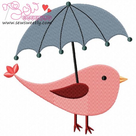 Bird With Umbrella Embroidery Design- 1