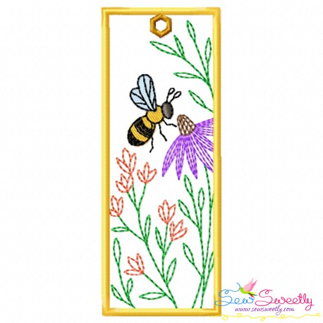 Bookmark Embroidery Design - Bee And Flowers - 10