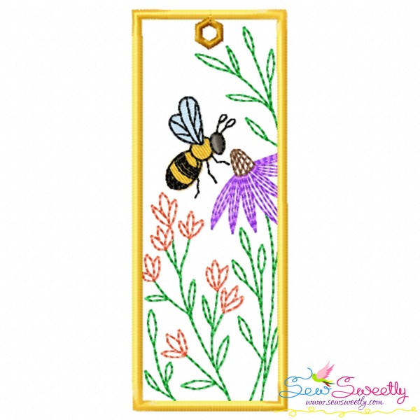 Bookmark Embroidery Design - Bee And Flowers - 10-1