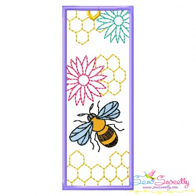 Bookmark Embroidery Design - Bee And Flowers - 9-1