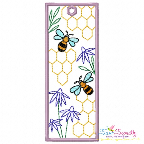 Bookmark Embroidery Design - Bee And Flowers - 6-1