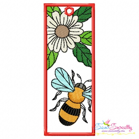 Bookmark Embroidery Design - Bee And Flowers - 4