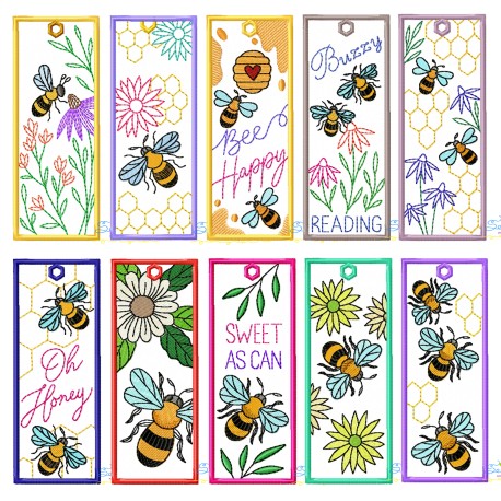 Bookmarks Embroidery Design - Bee And Flowers Bundle