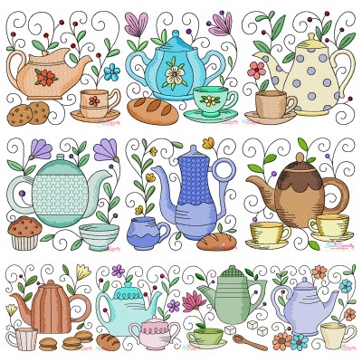 Embroidery Design Bundle- Tea Time Blocks-1
