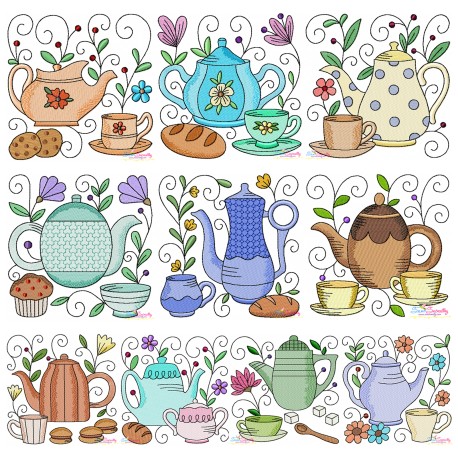 Embroidery Design Bundle- Tea Time Blocks-1