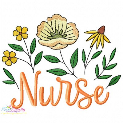 Nursing Embroidery Design - Nurse Floral Lettering-1