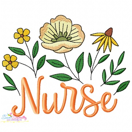 Nursing Embroidery Design - Nurse Floral Lettering