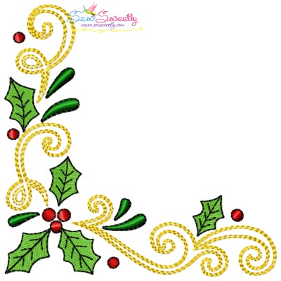Embroidery Design Pattern - Christmas Corner Holly Leaves Swirls-2-1