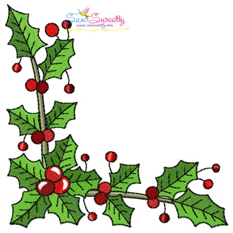 Embroidery Design Pattern - Christmas Corner Holly Leaves