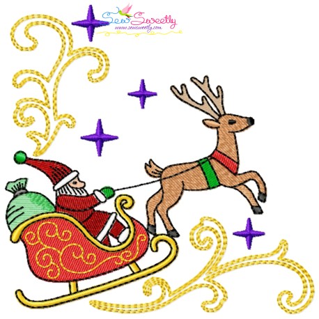 Embroidery Design Pattern - Christmas Corner Santa Sleigh