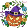 Embroidery Design - Jack-O-Lantern Witch Hat Halloween Frame-1