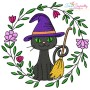 Embroidery Design - Cat And Broom Halloween Frame-1