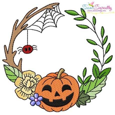 Embroidery Design - Jack-O-Lantern Spider Halloween Frame