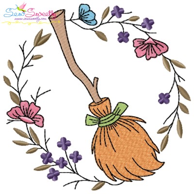 Embroidery Design - Broom Halloween Frame-1