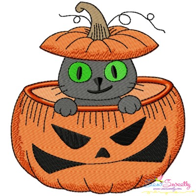 Embroidery Design - Cat Peeking Out Of a Pumpkin-1