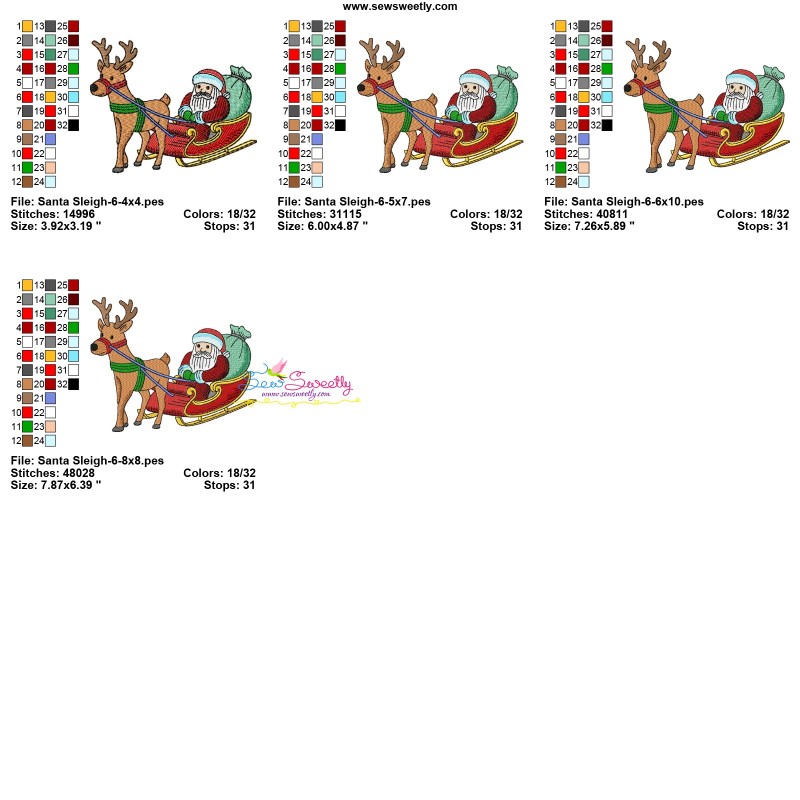 Santa Sleigh-6 Embroidery Design Pattern