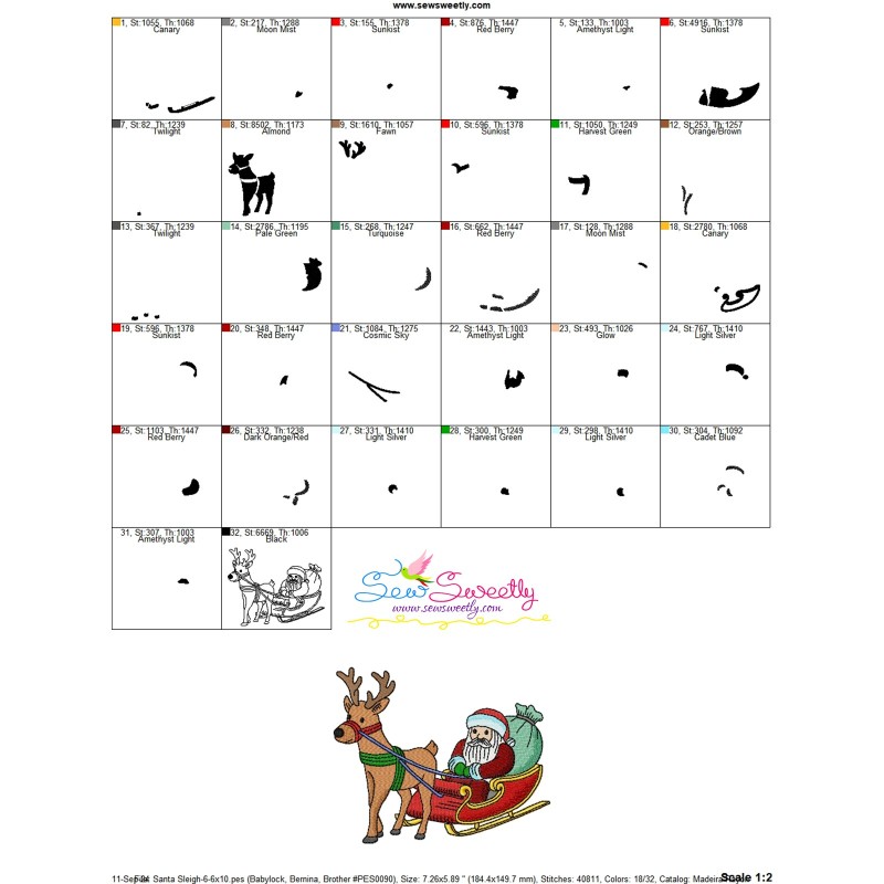 Santa Sleigh-6 Embroidery Design Pattern