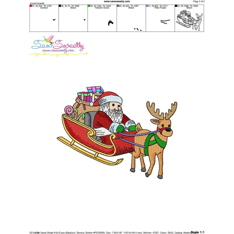 Santa Sleigh-9 Embroidery Design Pattern