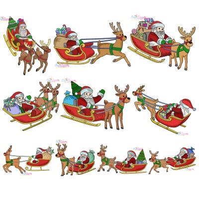 Santa Sleigh Embroidery Design Bundle-1