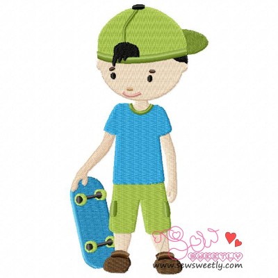 Boy With Skateboard Embroidery Design Pattern-1