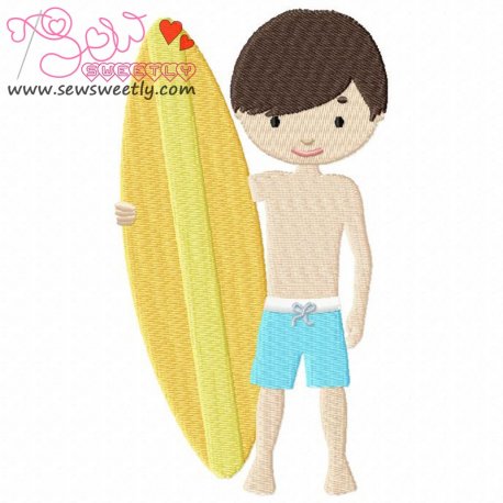 Boy With Surfboard Embroidery Design Pattern-1