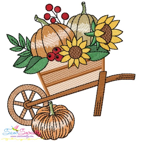 Embroidery Design - Wheelbarrow Pumpkins And Sunflowers-1