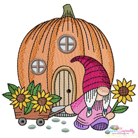 Embroidery Design - Pumpkin Fairy House And Gnome