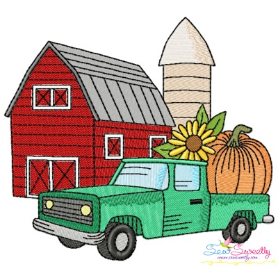 Embroidery Design - Farmhouse Red Barn And Truck-1