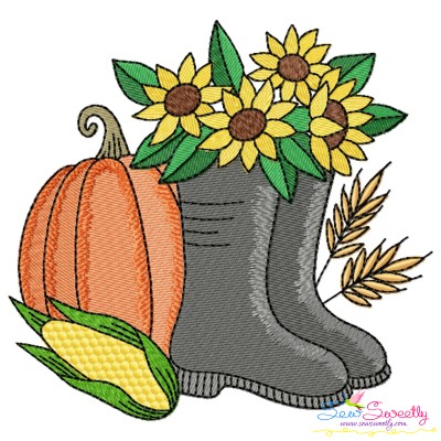 Embroidery Design - Pumpkin Sunflowers And Boots-1