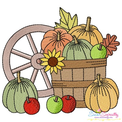 Embroidery Design - Wooden Barrel With Pumpkins-1