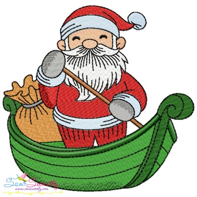 Christmas Embroidery Design - Santa on the Boat-1