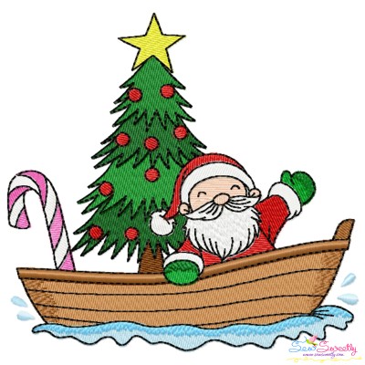 Embroidery Design - Santa on the Boat with Christmas Tree-1