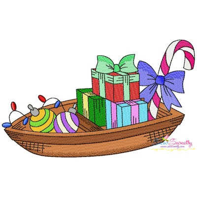 Embroidery Design - Boat With Christmas Gifts-1