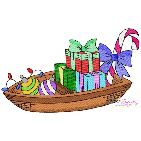 Embroidery Design - Boat With Christmas Gifts