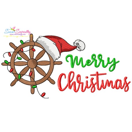 Embroidery Design - Merry Christmas Ship Wheel