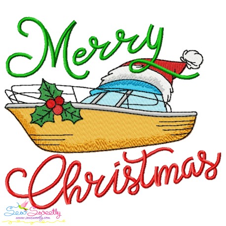 Embroidery Design - Merry Christmas Boat With Santa Hat