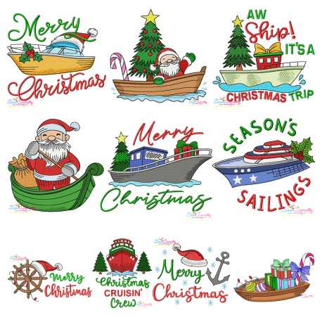 Sailing Into Christmas Embroidery Design Bundle-1